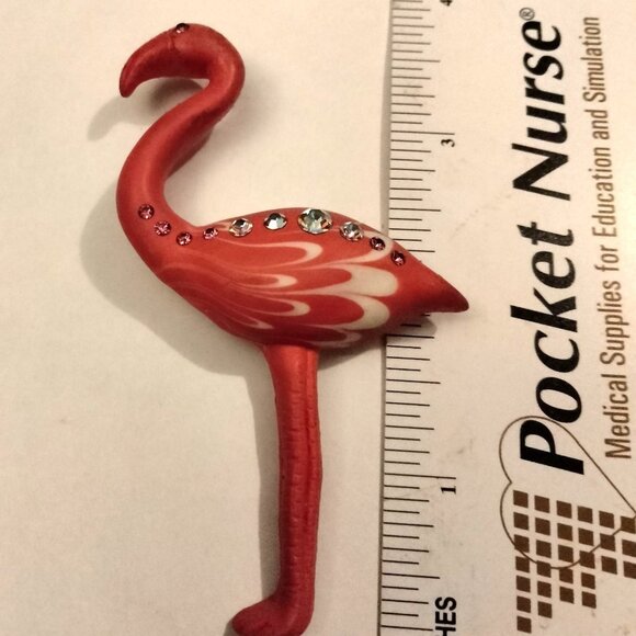 Pink Flamingo Rhinestone Pin Brooch Tropical Statement Coastal Tiki - Picture 2 of 3
